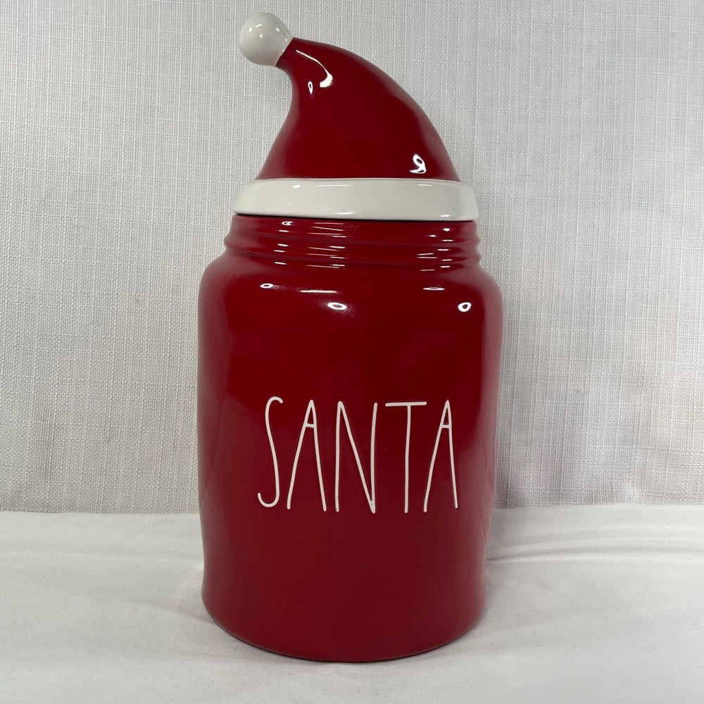 Rae Dunn Santa Hat Ceramic Cookie Jar Christmas Holiday Canister Red White